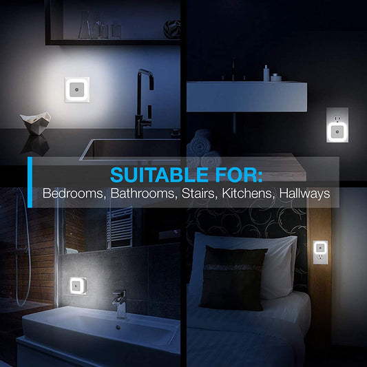 Lyra LED Night Light 6 Pack - Smart Dusk to Dawn Sensor, Compact Cool White Plug-In Nightlights for Bedroom, Bathroom, Stairs, Kitchen, Hallway, and Kids